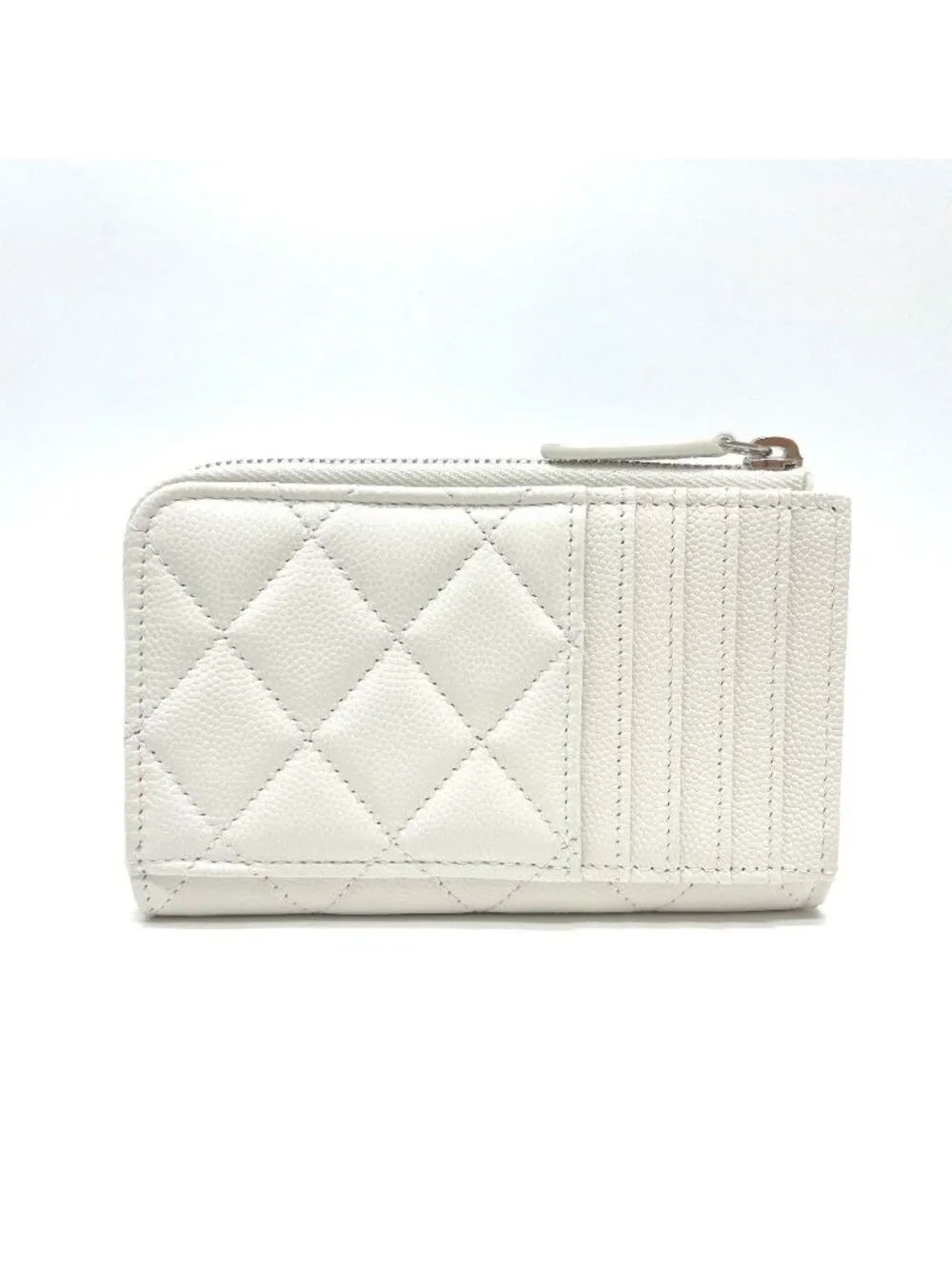 Chanel Coin Case CC Logo Fragment Caviar Leather White